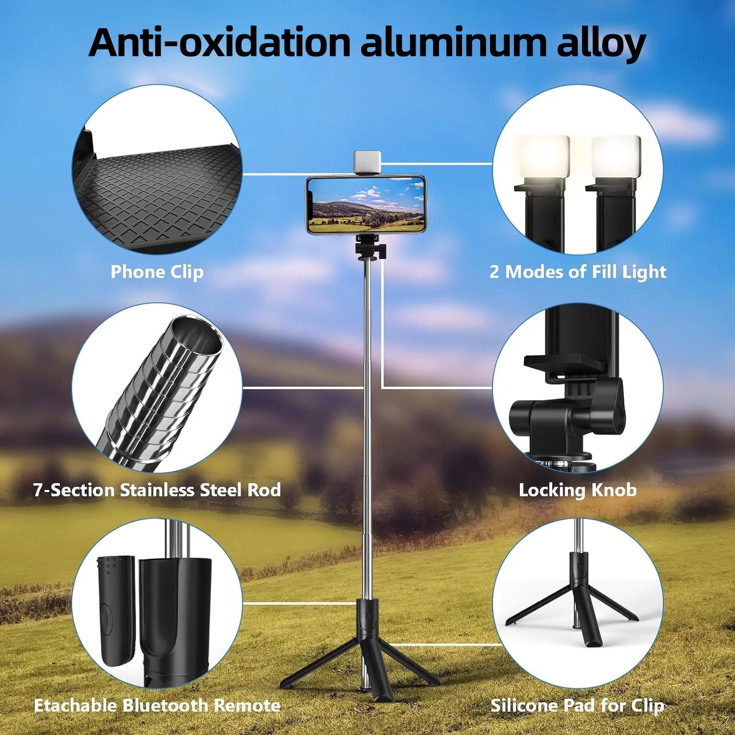 Cmybabee Selfie Stick, Tripod, 40In Retractable Selfie Stick Tripod with Remote, 2 Level Fill Light, Selfie Tripod for Iphone Android